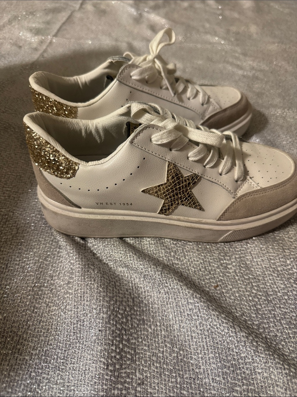 Vintage Havana White Sneakers with Gold Star & Heel